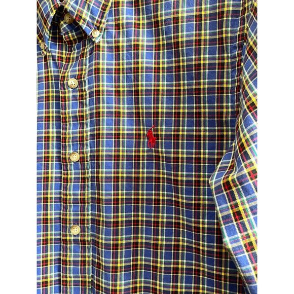 Vtg Ralph Lauren Plaid Button Down Shirt Mens S Classic Fit Blue Yellow Red Pony - Picture 1 of 6